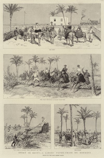 Sport en Égypte, une chasse au papier pour dames sur des ânes - Adrien Emmanuel Marie